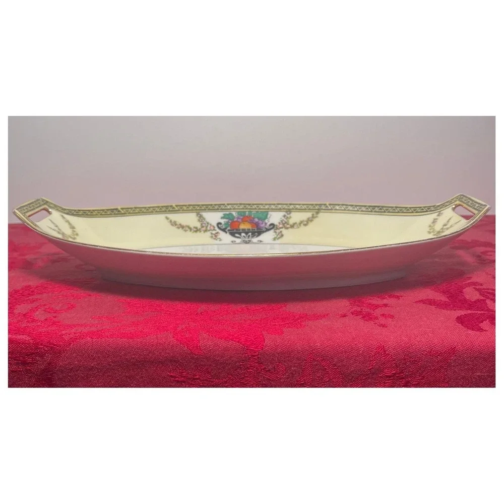Vintage Noritake Oblong Serving Dish Yellow Fruit Basket Design Japan 12 inch